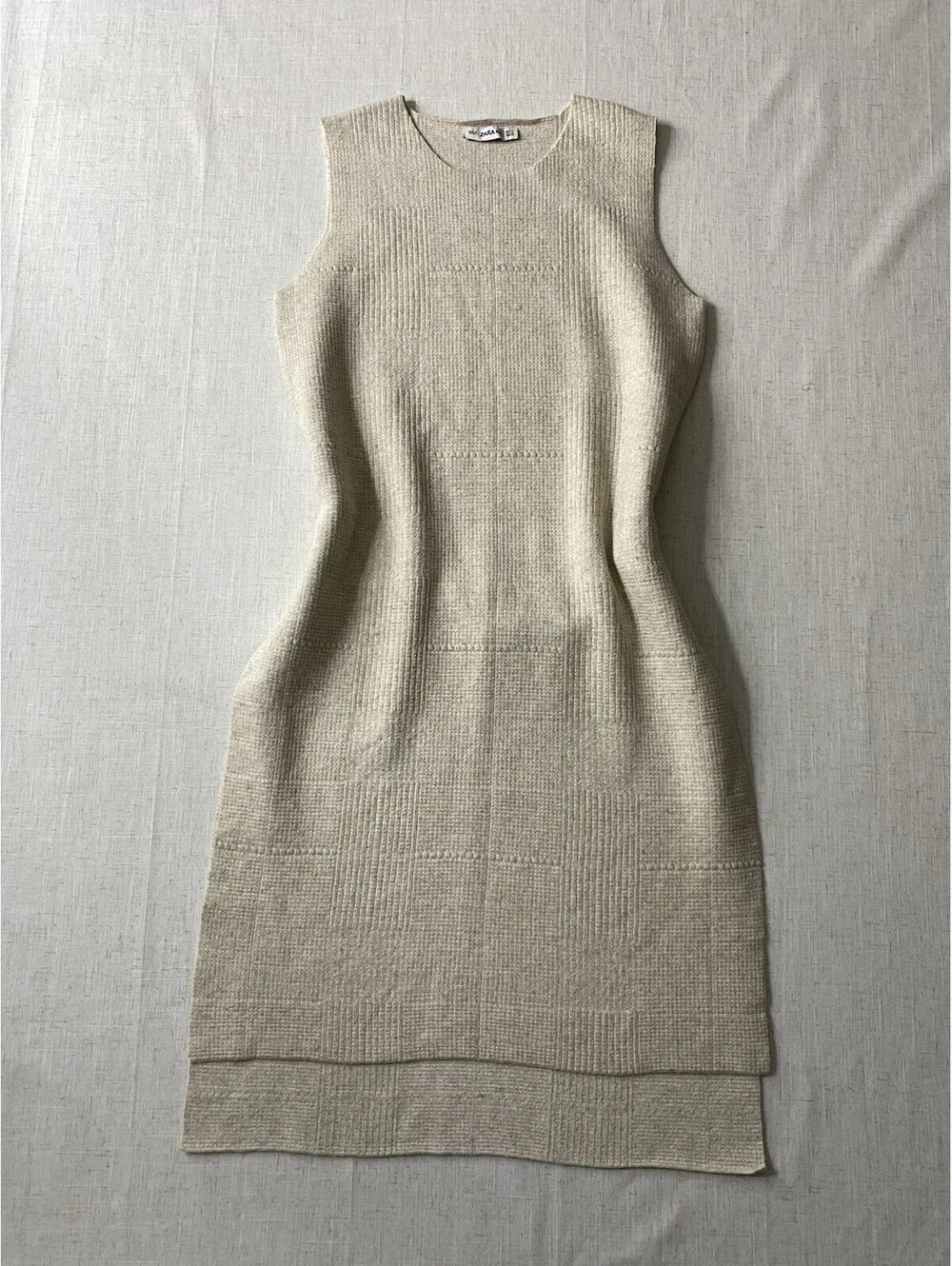 zara cream knit midi dress | Dresses | Zara Sleeveless M Beige Textured Slit Tank Quiet Luxury zara sequin dress